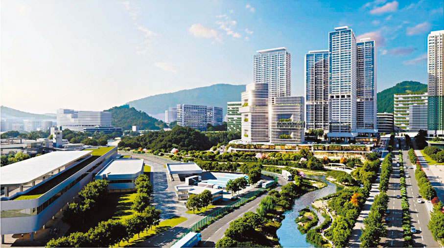 ●香園圍口岸商住區模擬圖。發展局供圖