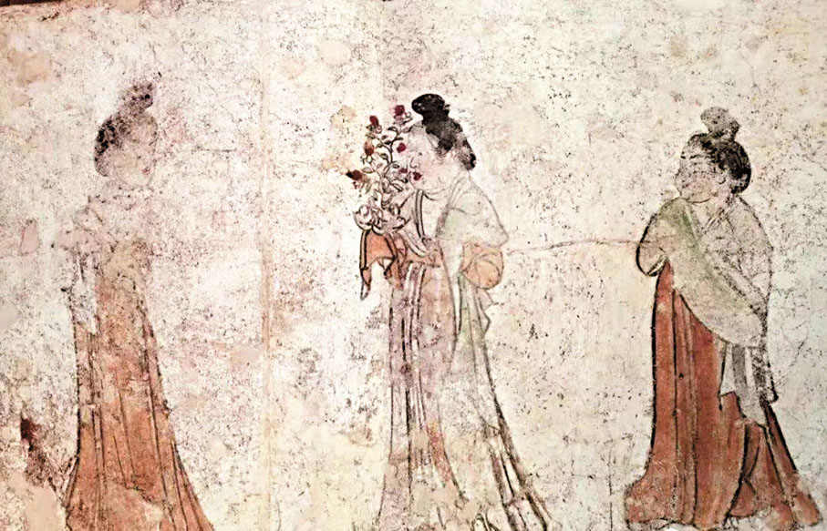 ●出自章懷太子墓的壁畫《捧盆景侍女圖》　陝西歷史博物館