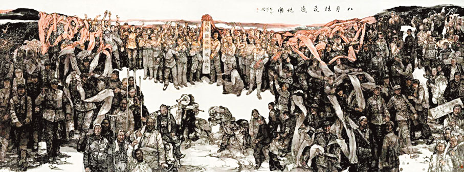 ●袁汝波長幅畫作《八月桂花遍地開》。