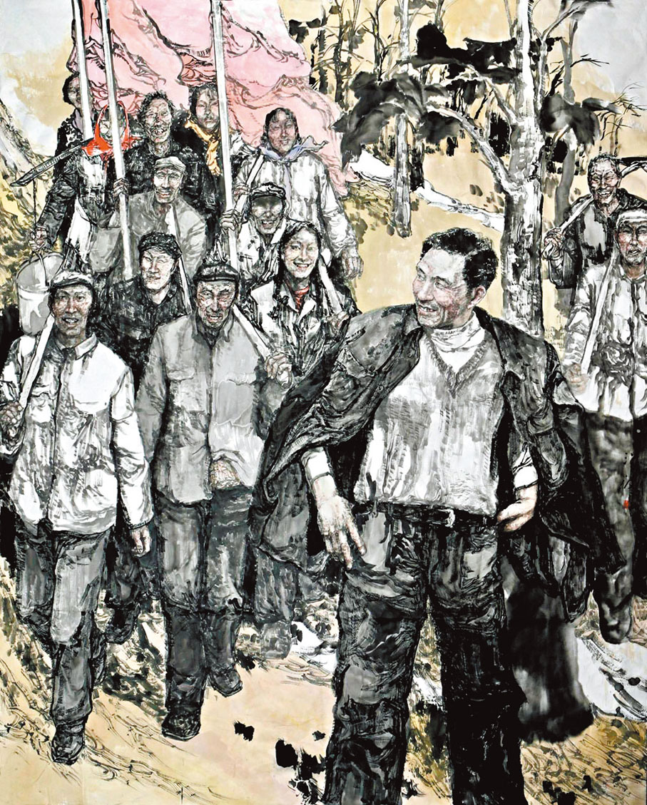 ●袁汝波筆下笑盈盈的焦裕祿與人民。