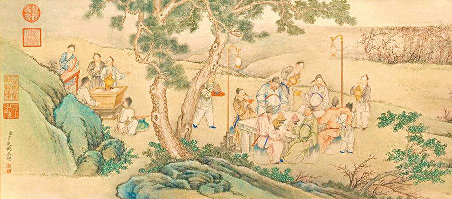 ●清朝畫家丁觀鵬的《夜宴桃李園》圖(局部)。