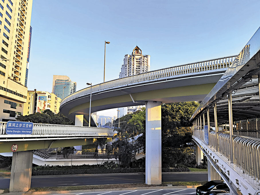 ●上步南路與濱河路交匯處的丁字形立交橋。 作者供圖