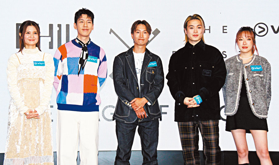 ●左起：黃妍、林奕匡、陳柏宇、柳應廷與葉巧琳昨日出席記者會。