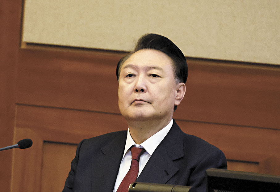 ●尹錫悅出席憲法法院第四次聽證會。 路透社