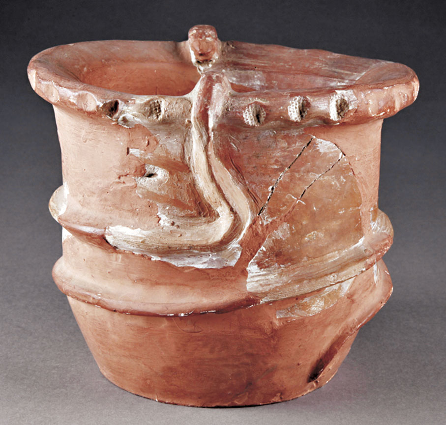 ●陝西歷史博物館藏新石器時代貼塑蛇紋陶罐。