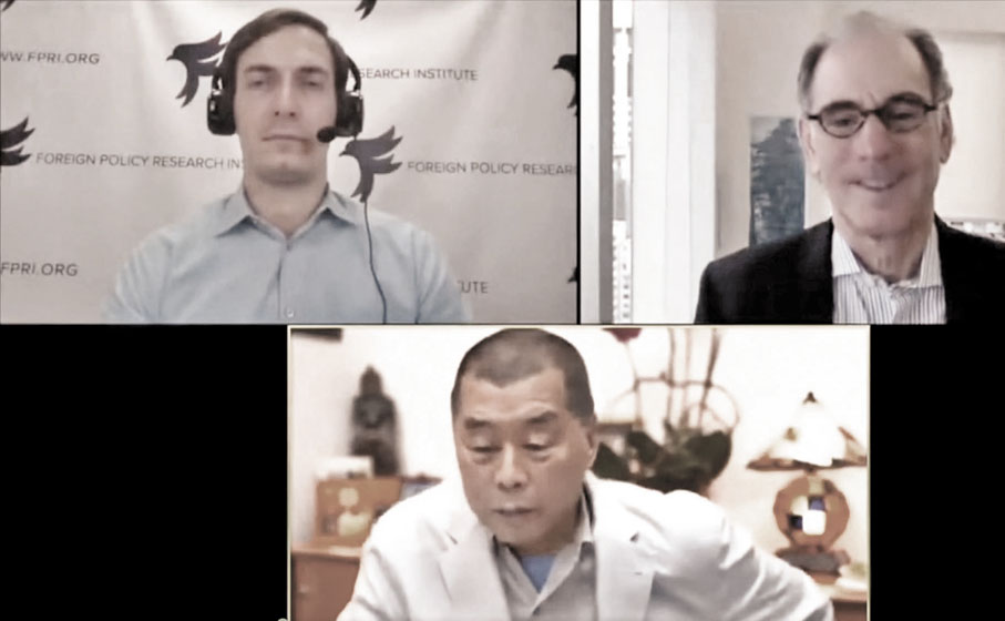 ●港國安法實施後,黎智英在被警方拘捕獲保釋期間仍未有收手,照開訪談節目,訪問英美政客。 資料圖片