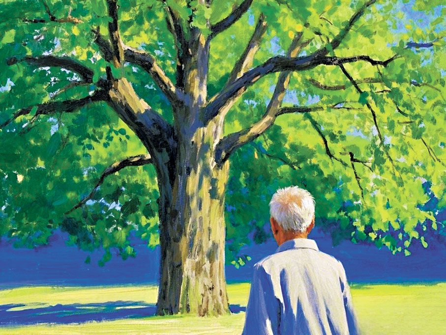 ●山叔對老槐樹的感情很深。AI繪圖