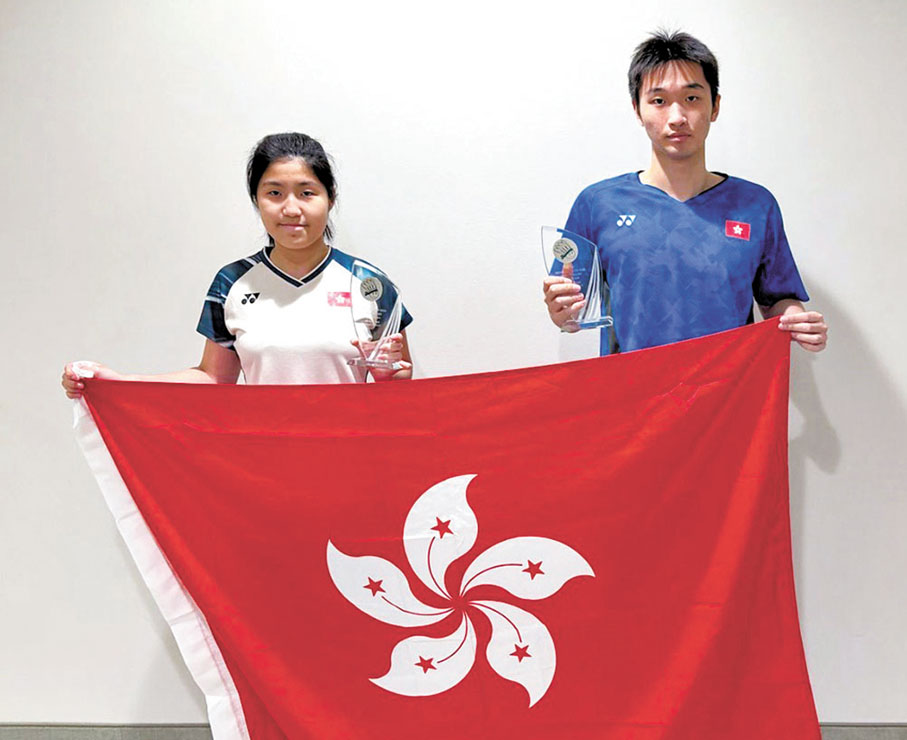 ●葉心悠(左)和林家滔同樣取得季軍。中國香港羽毛球總會供圖