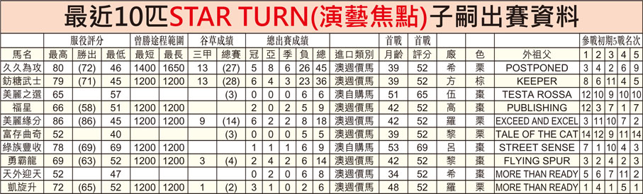 最近10匹STAR TURN(演藝焦點)子嗣出賽資料