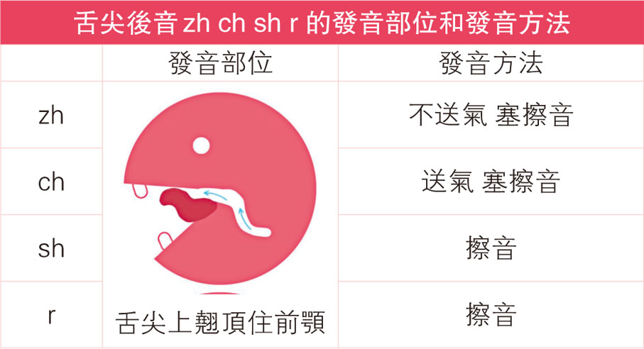 舌尖後音zh ch sh r 的發音部位和發音方法