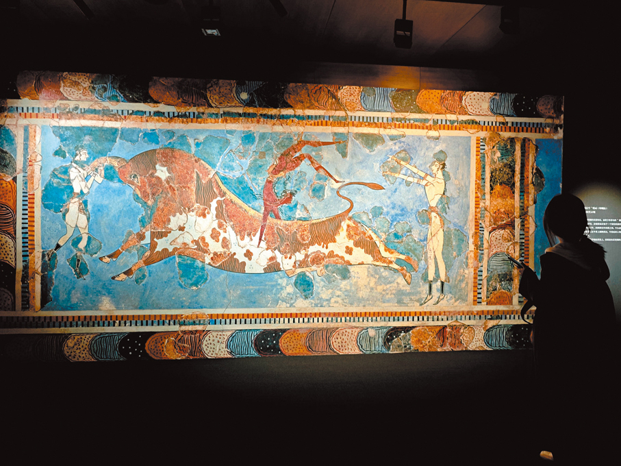 ●「跳公牛」壁畫(印刷品)，王宮時代末期。