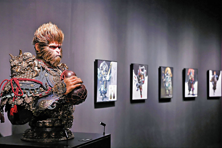 ●現場展出多件《黑神話：悟空》原畫及雕像。  主辦方供圖