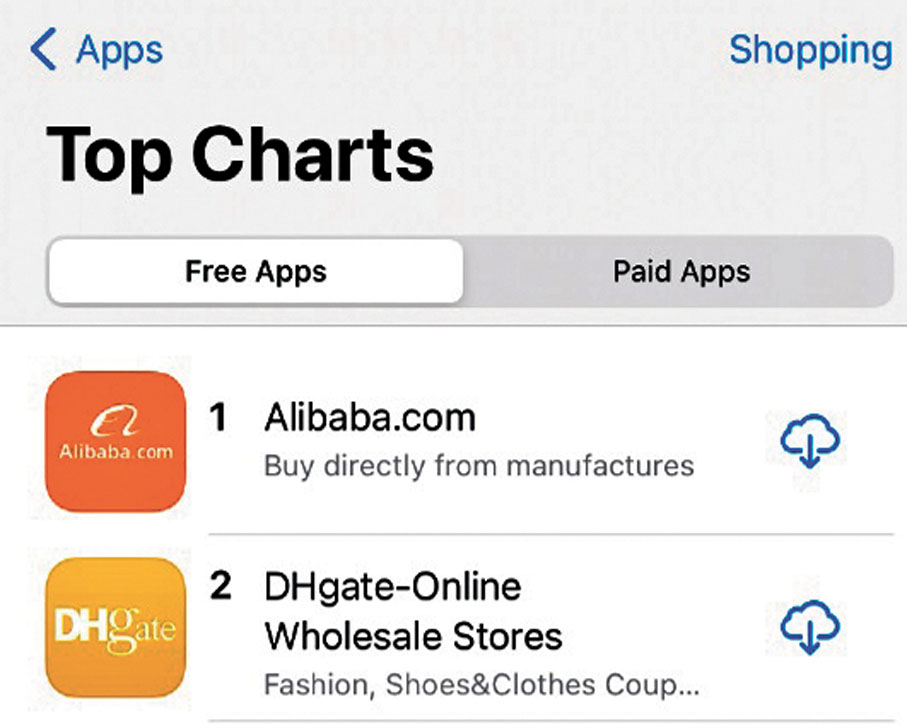 ●據新浪科技4月24日消息，最新數據顯示，阿里國際站快速躍升至美國App Store購物榜第一。 網上圖片