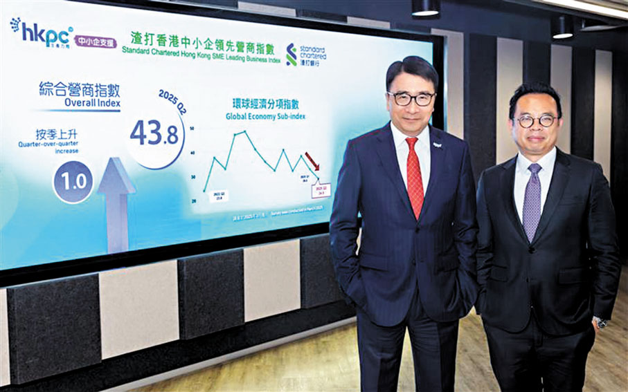 ●2025年第二季「渣打香港中小企領先營商指數」綜合指數顯示，貿易行業顯著受壓，中小企需要更多政策的支持。