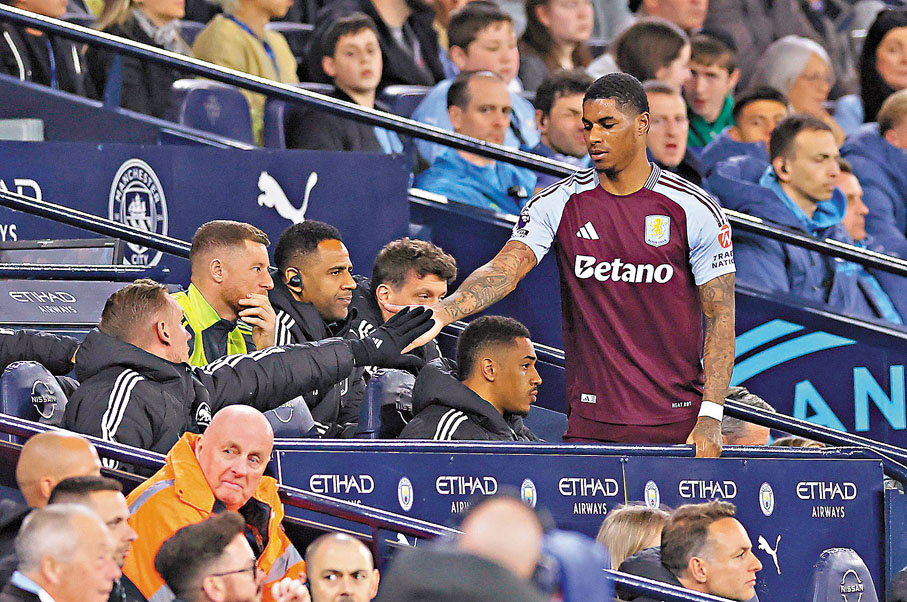 ●拉舒福特在英超對曼城中傷出。 資料圖片