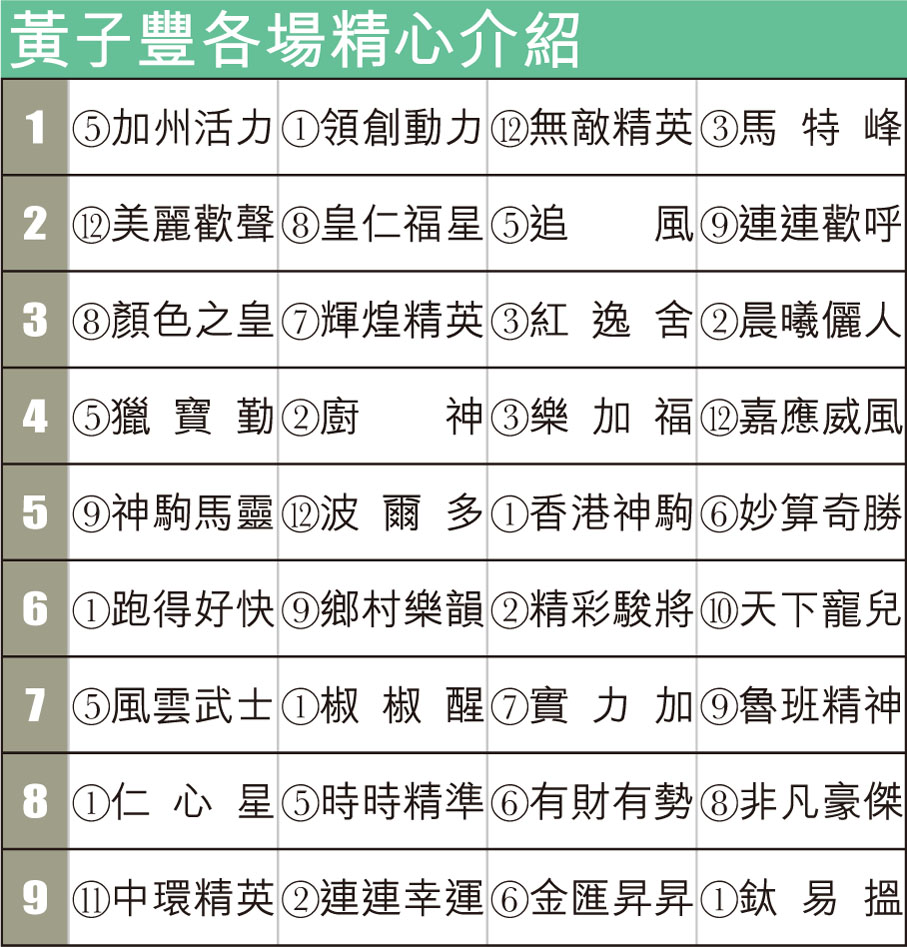 黃子豐各場精心介紹