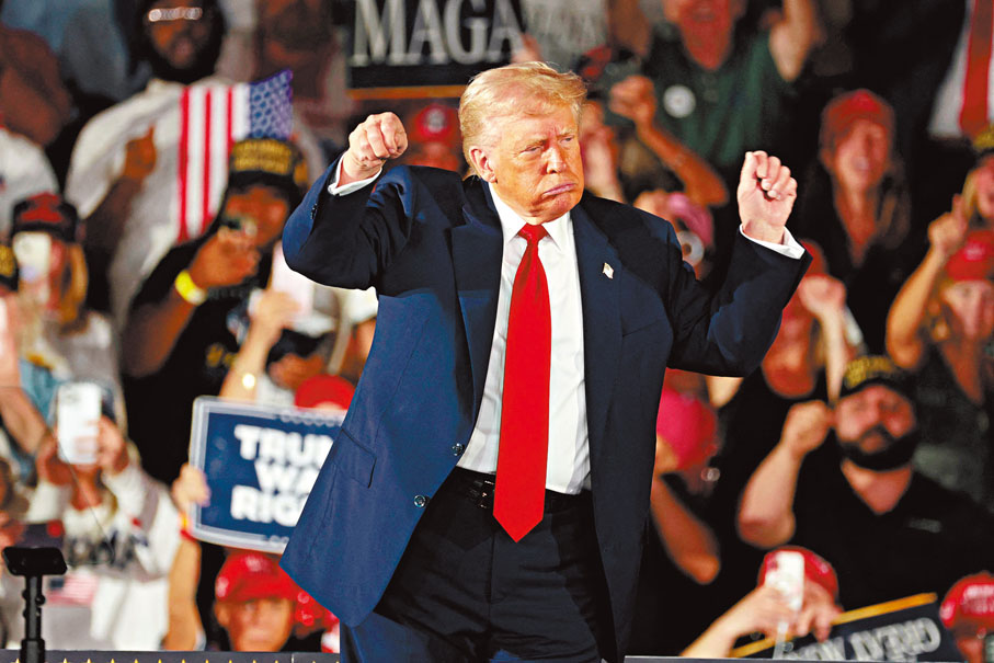 ●特朗普舉行執政百日造勢集會。法新社