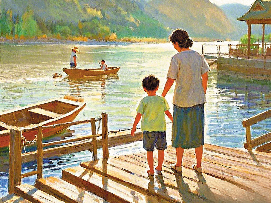 ●渡口距離老家二三里。 AI繪圖