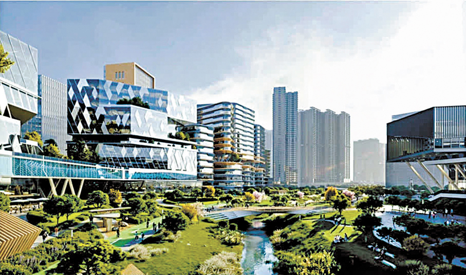 ●第三間醫學院將在牛潭尾預留土地。圖為建議中的綜合醫教研醫院模擬圖。立法會文件圖片