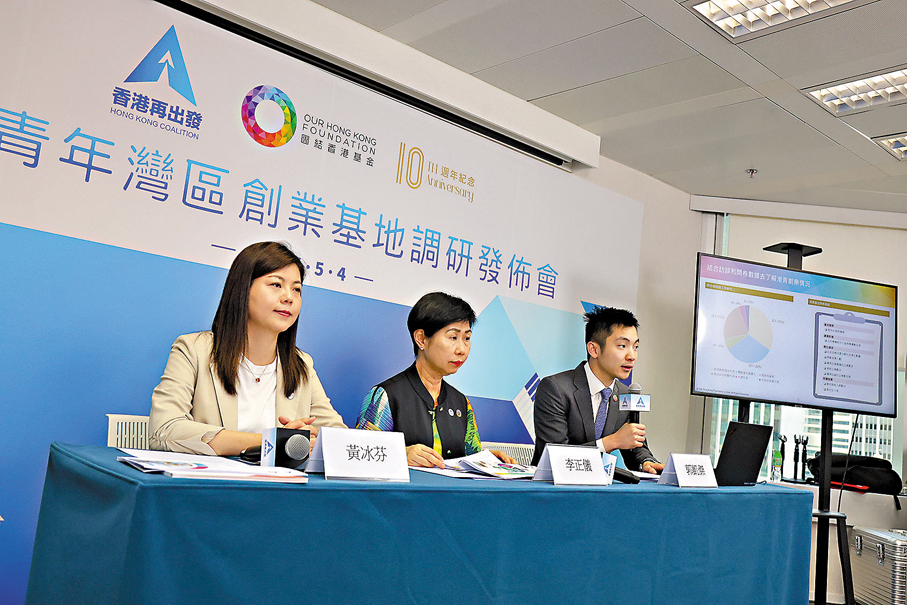 ●香港再出發大聯盟與團結香港基金昨日聯合發表《香港青年灣區創業基地調研》研究報告。香港文匯報記者萬霜靈  攝