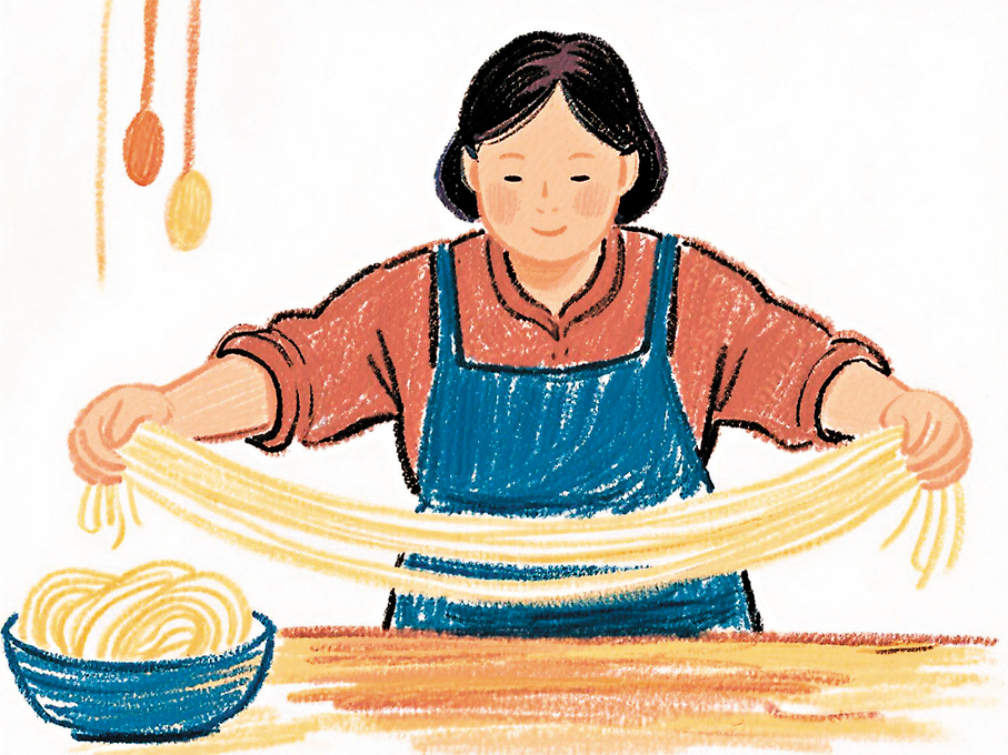 ●母親很會做手擀麵。 AI繪圖