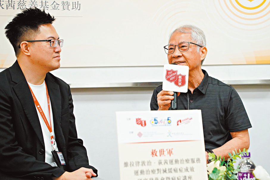●參加者張錦文﹙右﹚表示,持之以恒的運動,有助紓緩膝蓋疼痛。 主辦方供圖