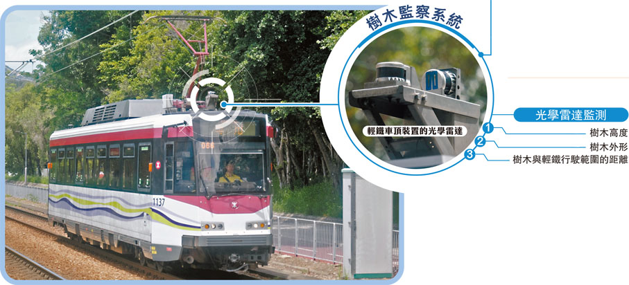 ●輕鐵沿線有4,400棵樹木,車頂安裝光學雷達的列車行駛期間會收集樹木數據。香港文匯報 記者塗穴 攝