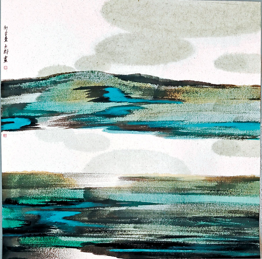 ●《故鄉的雲》68cmX68cm水墨設色。作者畫作