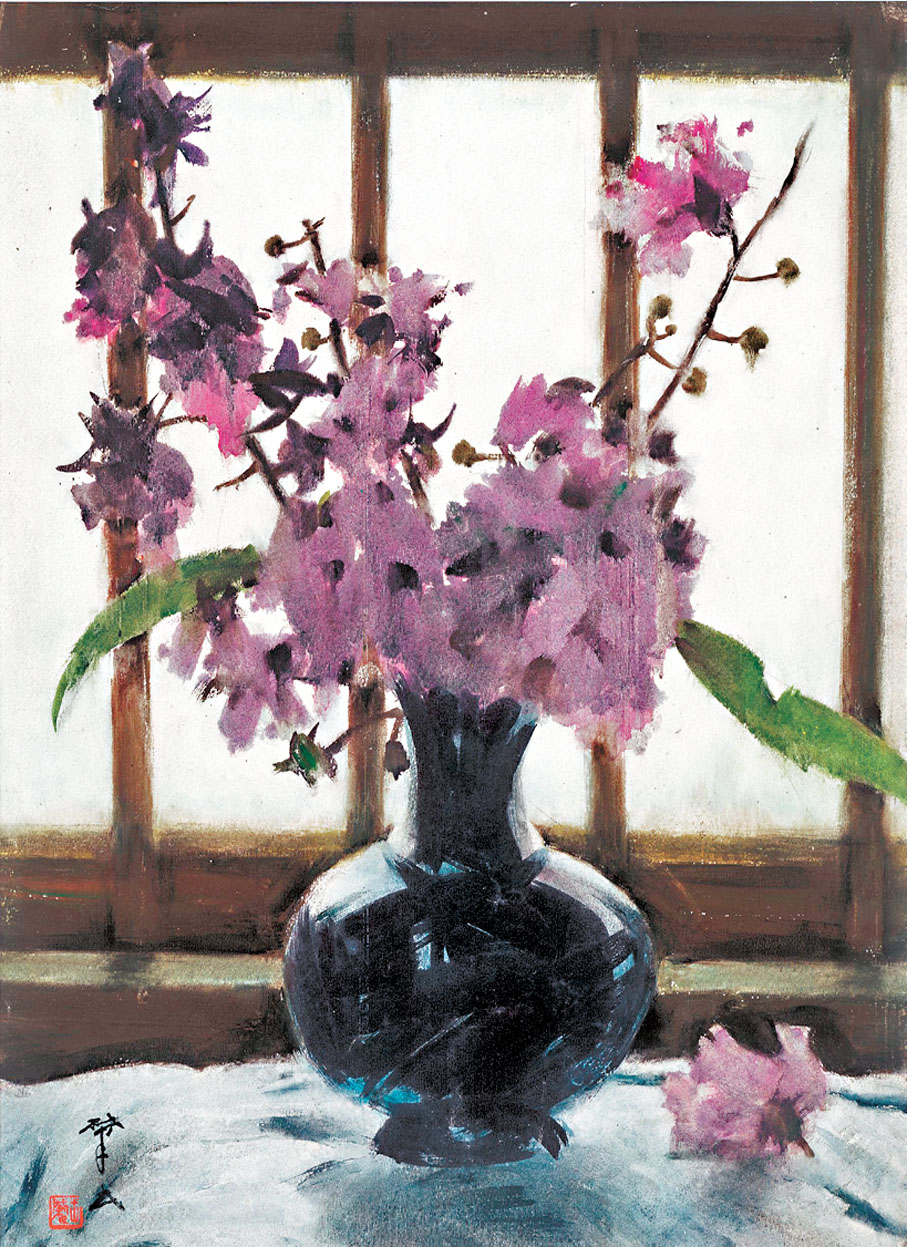 《大葉紫薇》，王肇民，水彩畫，54×39cm，1977年，廣東美術館藏