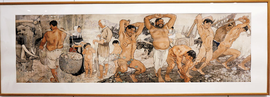 ●徐悲鴻作品《愚公移山》（版畫） 　萬霜靈 攝