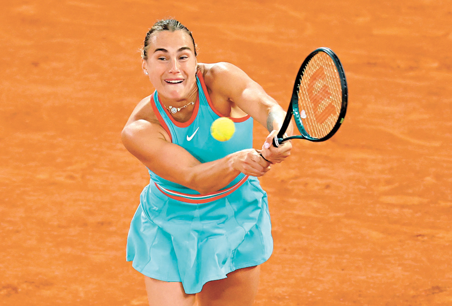 ●薩巴倫卡在比賽中。  路透社