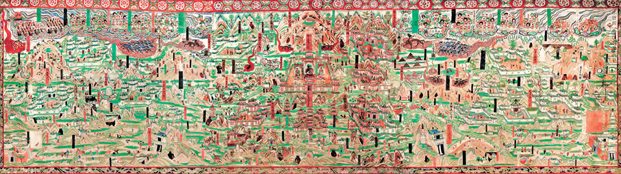 ●《五台山圖》是繪製於莫高窟61窟西側牆壁上的巨幅山川畫卷。 作者供圖