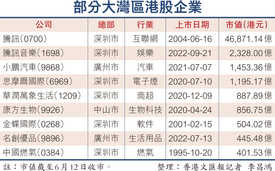 部分大灣區港股企業