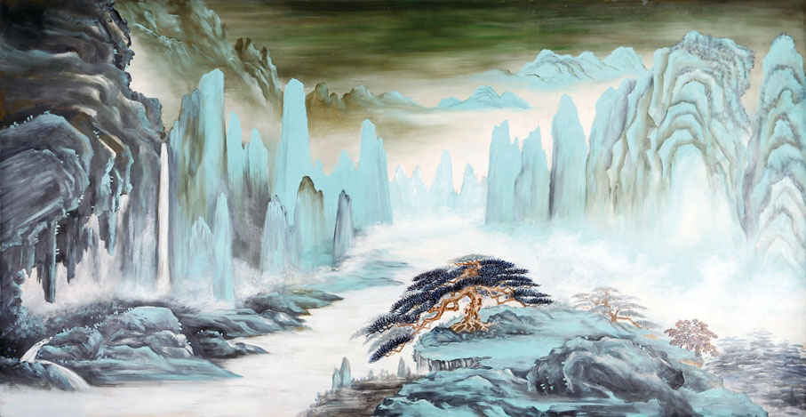 ●《幽谷煙雲》布面油畫 尹金聚2016