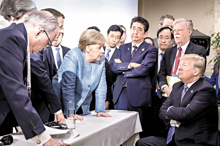 ●加拿大上次舉行G7峰會是2018年,當時特朗普(右)與其他領袖對峙一幕成為「經典」。 資料圖片