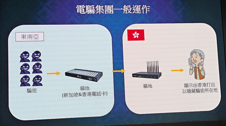 ●兩地警方合共搗破11個放置俗稱「貓池」的電話數據機遙距信息中心。  香港文匯報記者鄧偉明 攝
