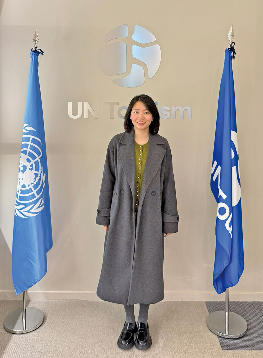 ●覃毓思在聯合國世旅組織實習三個月，收穫豐碩成果。