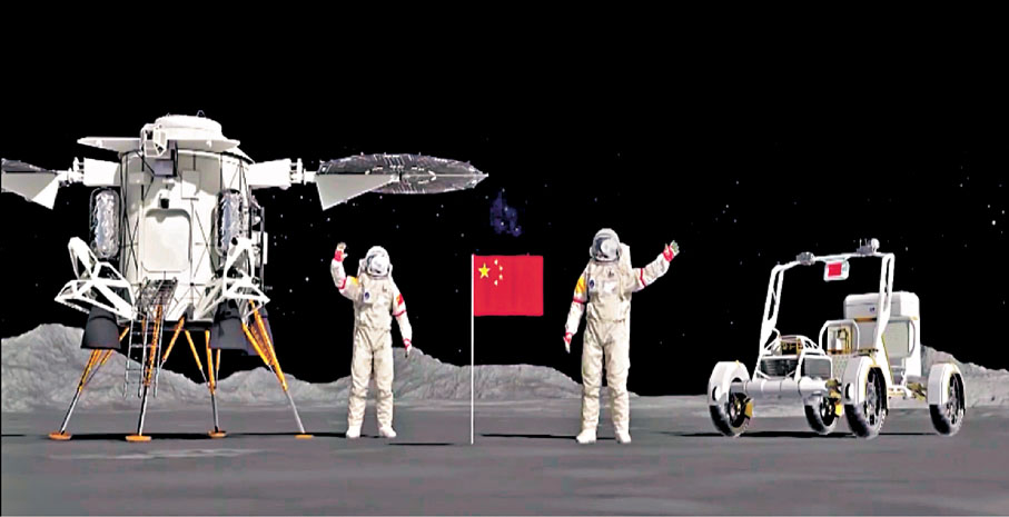 ●目前，載人登月工程各項工作進展順利。圖為中國載人登月任務構想圖。 網上圖片