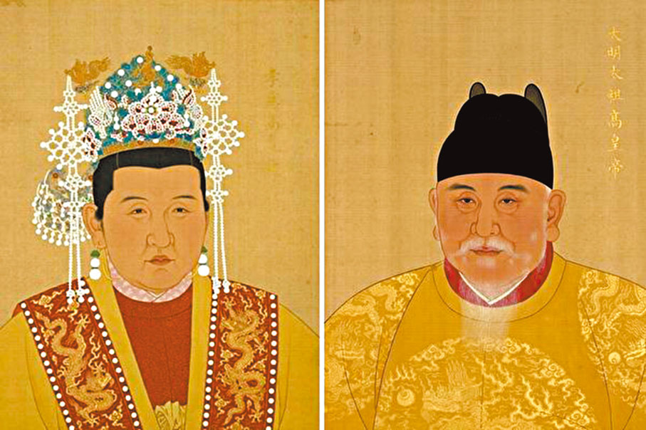 ●圖為孝慈皇后馬氏畫像（左）及朱元璋畫像（右）。 網上圖片