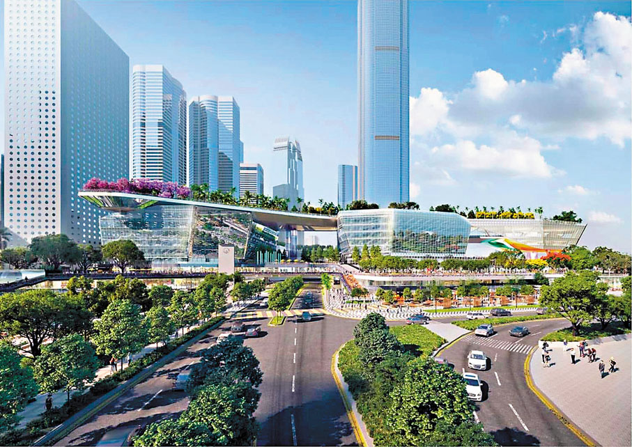 ●外資看好香港前景,中環優質辦公空間租金料早於預期反彈。圖為恒地興建中的中環新海濱甲廈概念圖。 資料圖片