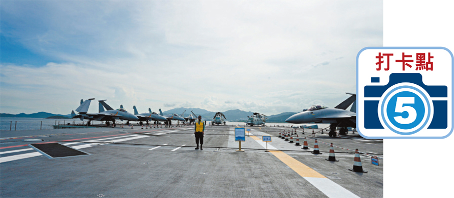 着艦區  這是固定翼艦載機着艦時使用的跑道，布設4套阻攔裝置