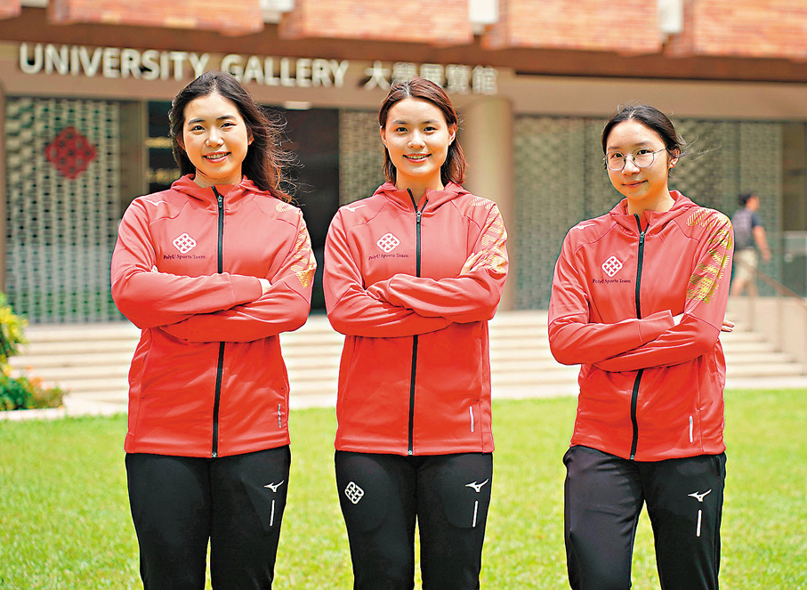 ●理大三女將（左起）朱詠翹、梁悅儀與李凱敏正積極備戰各自項目，迎接世大運挑戰。香港文匯報記者張發兒  攝