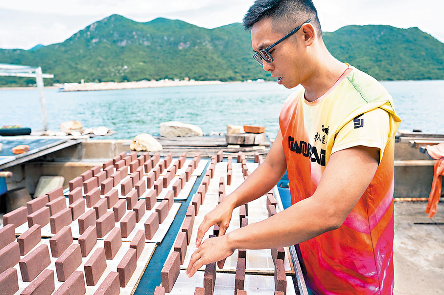 ●大澳勝利香蝦廠第三代傳人李學斌在以傳統方式製作蝦膏。作者供圖