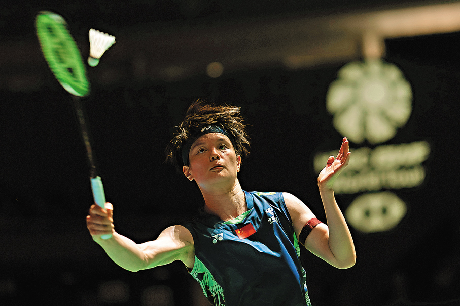 ●中國女將王祉怡在比賽中回球。 新華社