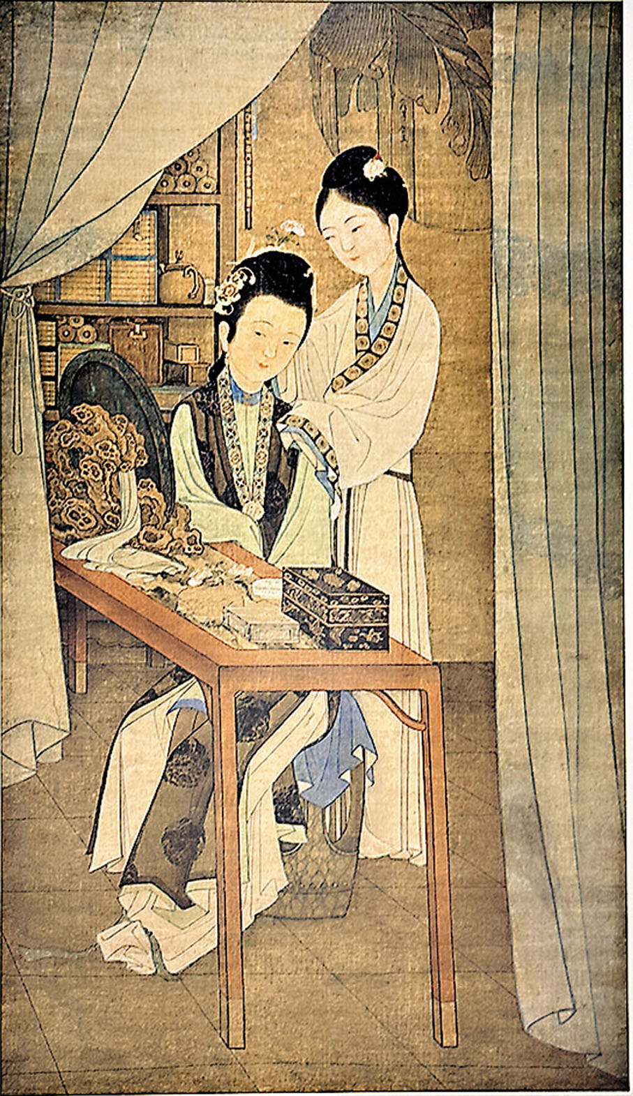 ●清朝冷枚的《簪花仕女圖》。