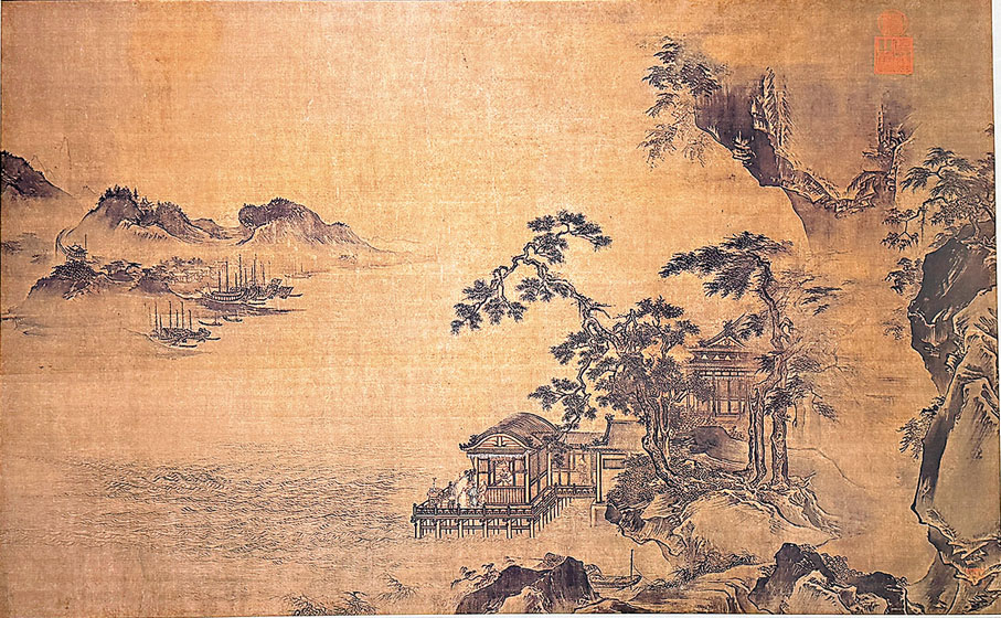 ●明朝王諤的《江閣遠眺圖》。