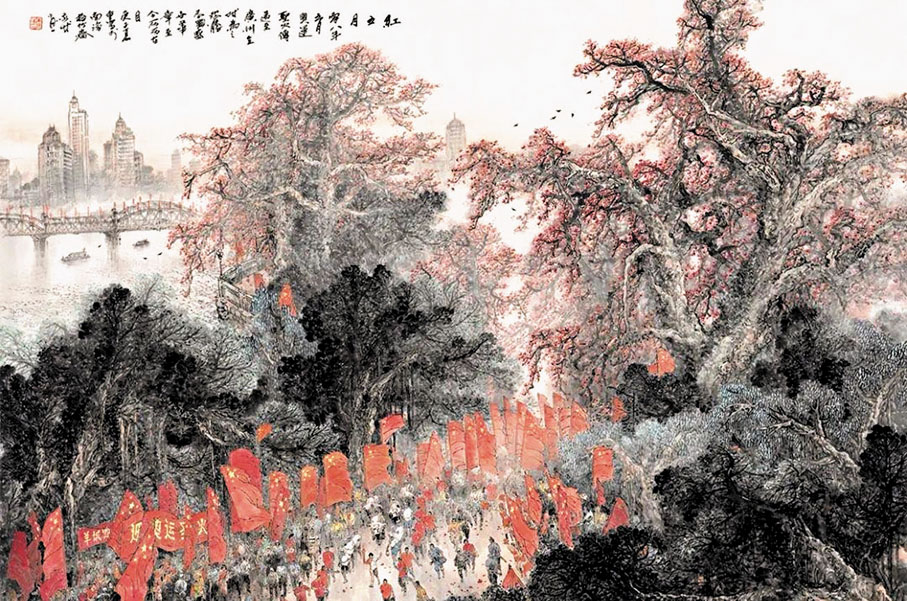 ●朱永成作的畫《紅五月》。作者供圖