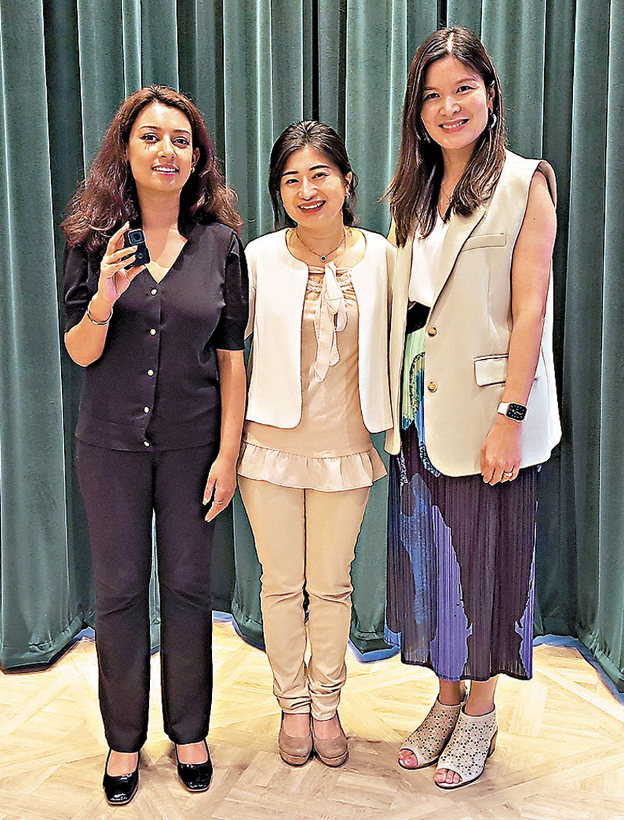 ●左起：初創公司Seekr聯合創辦人兼首席營運官Lamia Sreya Rahman、信和集團可持續發展及創新副總經理郭鎧怡、香港科技大學創業中心總監凌恒然。 記者曾業俊  攝