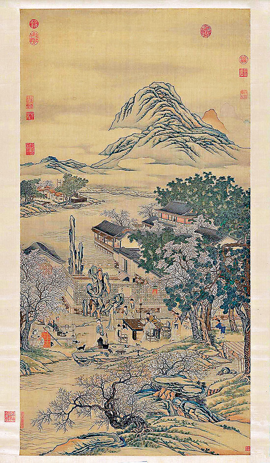 ●緙絲李白《春夜宴桃李園序》立軸，展現唐代文人風雅生活。