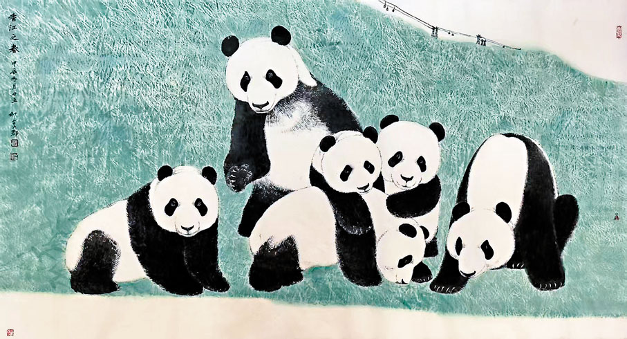 ●《香港六寶》180cm×96cm水墨設色。作者畫作